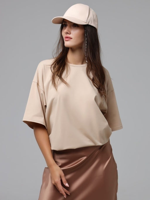 Spring Summer Solid Color T Shirt Women Cotton Short Sleeved Shirt Loose All Match-Khaki-Fancey Boutique