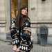 Color-Black-Fashionable Printed Woolen Short Coat Autumn Winter-Fancey Boutique