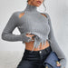 Knitted Sweaters Women Clothing Turtleneck Long Sleeve Distressed Sexy Cutout Short Cropped Exposed Design Sweater-Fancey Boutique