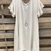 Color-White-Ladies Cotton Linen Dress Solid Color Short Sleeve Burr Side Pocket Midi Dress-Fancey Boutique