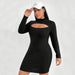 Color-Black-Plus Size Women Clothes Autumn Winter Slim Fit Sexy Long Sleeve Narrow Dress-Fancey Boutique