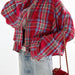 Short Polyester Cotton Collared Elegant Plaid Long Sleeve Shirt Spring Summer Cardigan-Fancey Boutique