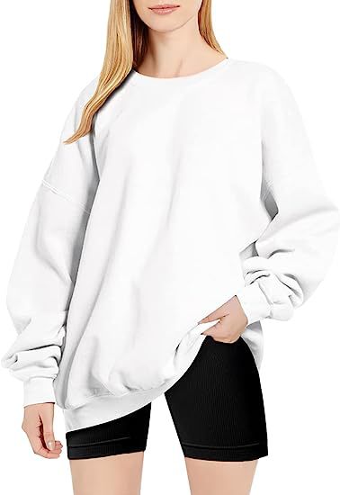 Color-White-Women Clothing Round Neck Pullover Loose Casual Fleece Lined Oversized Sweater-Fancey Boutique