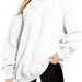 Color-White-Women Clothing Round Neck Pullover Loose Casual Fleece Lined Oversized Sweater-Fancey Boutique