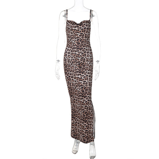 Women Clothing Summer Printed Long High Waist Slim Strap Dress Women-Leopard-Fancey Boutique