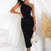 Color-Black-Autumn Sexy Oblique Shoulder Slim Fit Sheath Dress for Women-Fancey Boutique
