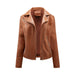 Color-Camel-Short Spring Autumn Leather Women European Size Slim Collared Motorcycle Clothing Oblique Zipper Jacket Women Coat-Fancey Boutique