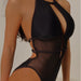 Sexy Black One Piece Swimsuit Women Transparent Backless Lace Up Swimsuit Tight Belt Chest Pad Bikini-Fancey Boutique