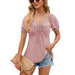 Color-Pink-Spring Summer Solid Color V neck Lace up Short Sleeve Loose T shirt Top for Women-Fancey Boutique