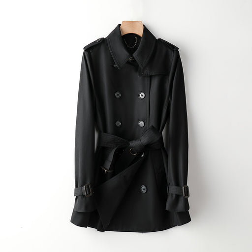 Color-Black-Women Element Trench Coat for Women Mid Length Fried Street Small British Spring Autumn Coat Women-Fancey Boutique