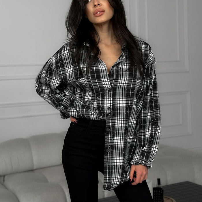 Autumn Classic Retro Loose Minimalist Long Sleeve Shirt Russian Casual Plaid Shirt Women Clothing-Fancey Boutique