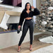 Color-Black-Off Shoulder Long Sleeve Furry Short Top with Slim Fit Trousers Two Piece Set for Women-Fancey Boutique