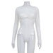 Color-White-Women Clothing round Neck Long Sleeve Twisted Pleated Sexy High Waist Tight Jumpsuit Bottoming Women-Fancey Boutique