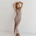 Covering Yarn Slimming Sleeveless Knitted Maxi Dress Casual Waist Tight Messy Sunken Stripe Maxi Dress Women-Khaki-Fancey Boutique