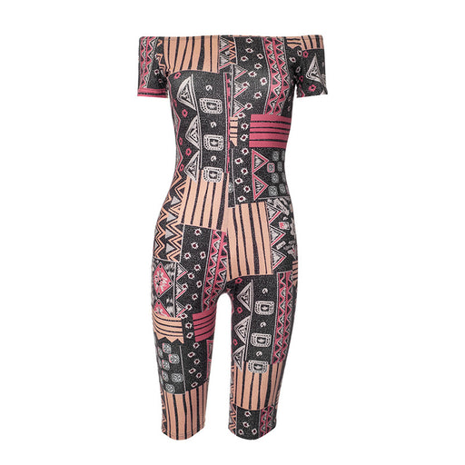 Women Clothing Summer Digital Printing Short Sleeve off Neck Slim Fit Romper-Multi-Fancey Boutique