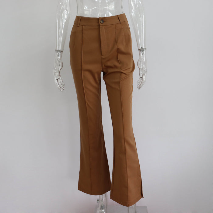Color-Brown-Loose Casual Trousers Women Split Straight Pants Work Pant Autumn Winter Office-Fancey Boutique