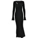 Color-Black-Sexy Long Sleeve round Neck Stitching Ruffle Horn Long Sleeve Narrow Slim Fit Maxi Dress-Fancey Boutique