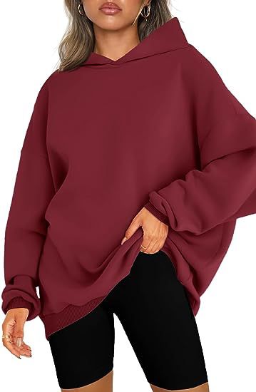 Color-Burgundy-Women Clothing Hooded Pullover Oversized Loose Casual Brushed Hoody-Fancey Boutique