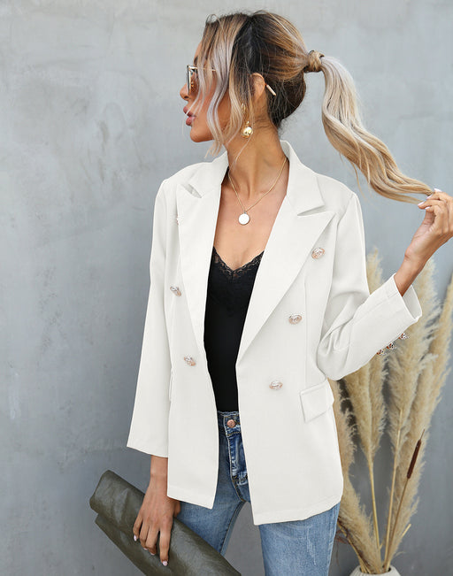 Color-White-Women Blazer Clothing Spring Autumn Collared Button Small Blazer-Fancey Boutique