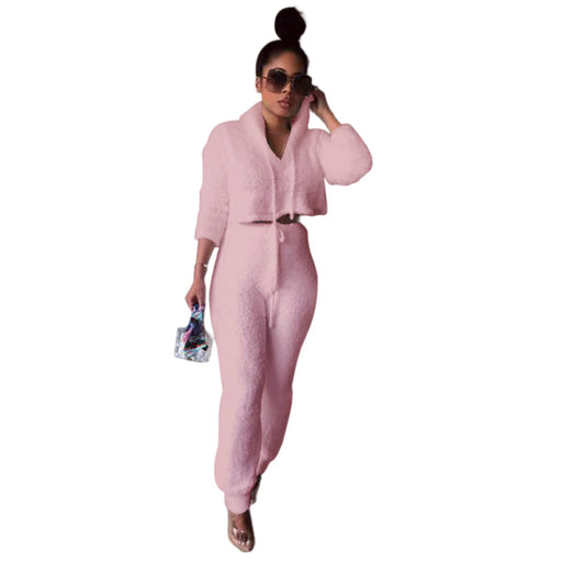 Color-Pink-Women Clothing Little Teddy Plush Home Casual Warm Suit-Fancey Boutique