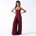 Color-Wine Red-Spring Summer High Waist Jumpsuit Office Casual Pants Women Solid Color Loose Wide Leg Pants-Fancey Boutique
