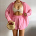 Color-Pink-Single Breasted Collared Shirt Shorts Loose Casual Two Piece Suit Women-Fancey Boutique