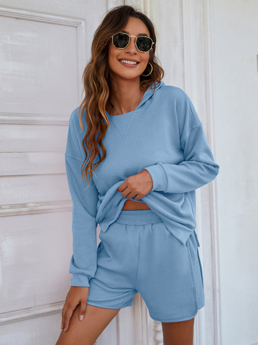 Color-Blue Suit-Women Clothing Autumn Winter Split Hooded Sweater Women Thickened Casual Homewear Suits-Fancey Boutique