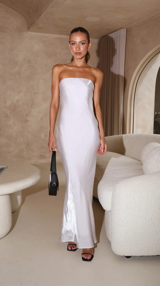 Color-White-Summer Bright Silk Bandeau Sexy Maxi Dress-Fancey Boutique