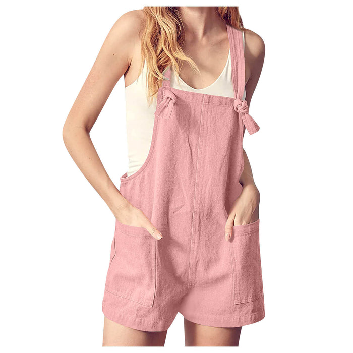 Color-Pink-Women Clothing Solid Color Stickers Bags Cotton Linen Loose Casual Lace Up Suspenders Pants-Fancey Boutique