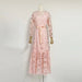 Elegant Socialite Maxi Dress Autumn round Neck Embroidery Long Sleeve Ruffled Dress Women-Pink-Fancey Boutique