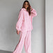 Color-Pink-Autumn Winter Pink Cute Pure Cotton Warm Comfortable Long Sleeve Trousers Pajamas Two Piece Set Ladies Homewear-Fancey Boutique