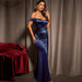 Color-Purplish blue-Sexy Shoulder Wrapped Chest High Waist Ribbon Slit Ball Dress-Fancey Boutique