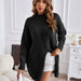 Color-Black-Winter Solid Color Half Collar Pullover Sweater Mid Length Split Dress Women-Fancey Boutique