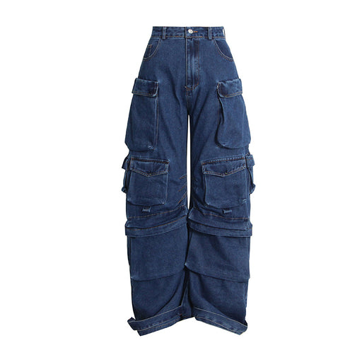 Color-Blue-Multi Bag Wide Leg Jeans Autumn Winter Fashionable Cargo Pants Hip Hop Cool Series Trousers-Fancey Boutique