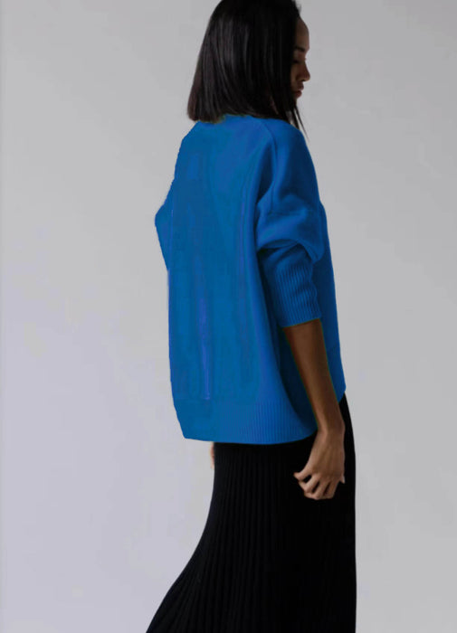 Color-Blue-Autumn Winter Cocoon Shaped Turtleneck Front Short Back Long Loose Core-Fancey Boutique