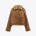 Color-Tan-Autumn Winter Fur Suede Texture Effect Double Sided Short Jacket-Fancey Boutique