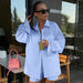 Autumn Blue Cardigan Long Sleeve Shirt Shorts Ladies Homewear Casual Comfortable Pajamas Two Piece Set-Fancey Boutique