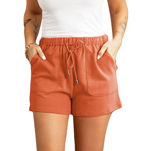 Color-Orange-Casual Pants Women Summer Solid Color New High Waist Straight Drawstring Loose Casual Shorts Women-Fancey Boutique