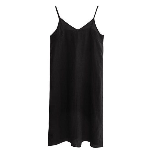 Color-Black-Pure Linen Slip Dress Simple Inner Wear Dress Niche Vacation Cotton Linen Home Nightdress Vest Dress-Fancey Boutique