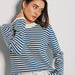 Striped Sweater Autumn Trendy Thread Contrast Color round Neck Knitted Striped Sweater-Blue-Fancey Boutique