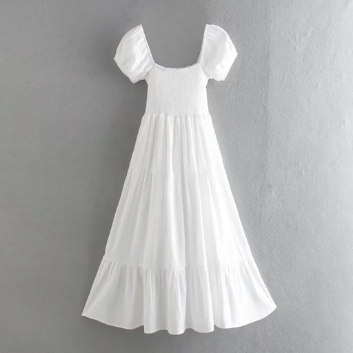 Large Swing Dress Spring Square Collar Bow Slim Dress-White-Fancey Boutique
