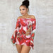 Color-Women Clothing Suit Printed Sexy Off Neck Bell Sleeve Skirt Two Piece Suit-Fancey Boutique