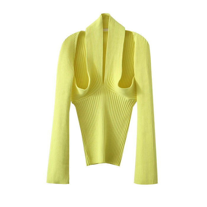 Color-Yellow-Autumn Women Halter Sweater-Fancey Boutique