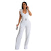 Popular Women Pants Ostrich Fur Diamond Strap Slim Jumpsuit-White-Fancey Boutique