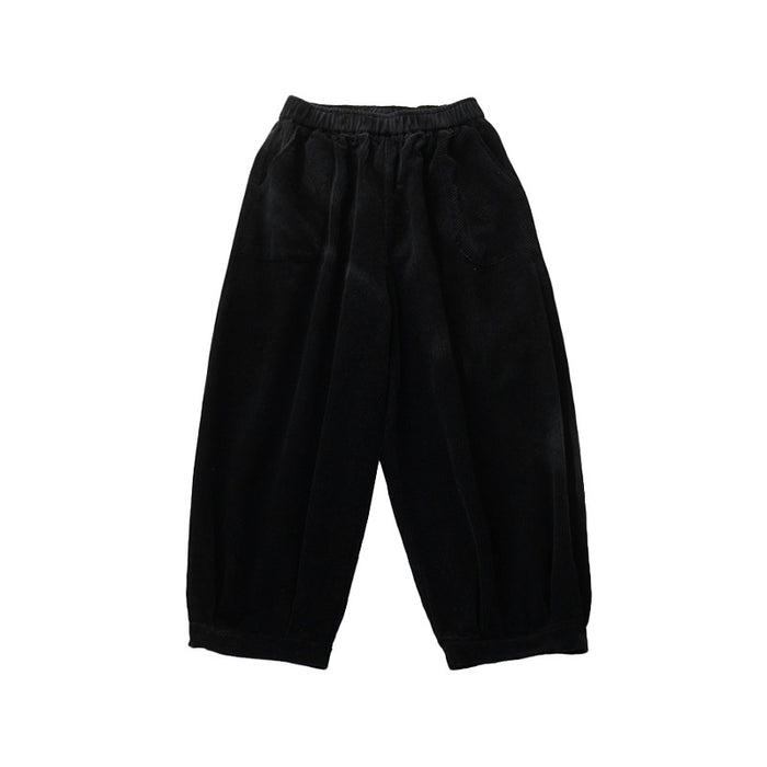 Autumn Winter Corduroy Bloomers Casual Elastic Waist Ankle Tied Loose Warm Can Be Worn outside Home Pants-Black-Fancey Boutique