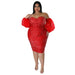 Color-Red-Plus Size Sexy Sequ Dress Tube Top Mesh Solid Color Evening Dress Tight Sexy Hip-Fancey Boutique