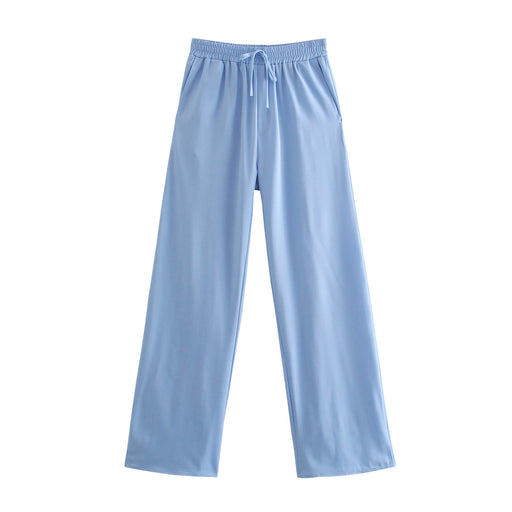 Color-Light Blue-Elastic High Waist Casual Pants Waist Belt Elastic Idle Wide Leg Pants-Fancey Boutique