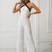 Summer Women's Clothing Color Matching Halter Jumpsuit Hollow Out Cutout out Cinched Trousers Elegant Graceful-White-Fancey Boutique