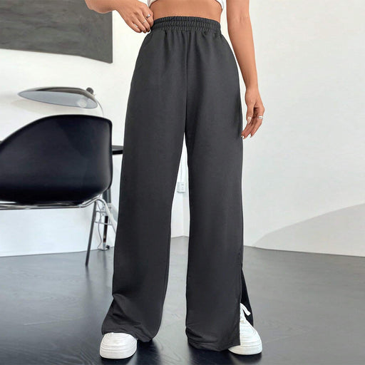 Autumn Winter Women Clothing Casual Exercise Trousers Elastic Waist Wide Leg Straight Sweatpants-Black-Fancey Boutique