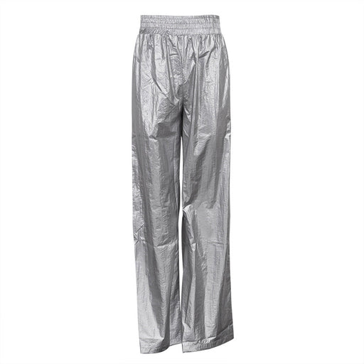 Color-Silver-Metallic Coated Fabric Trend Windproof Women Pants Autumn Silver Elastic Waist Loose Straight Slimming Wide Leg Pants-Fancey Boutique